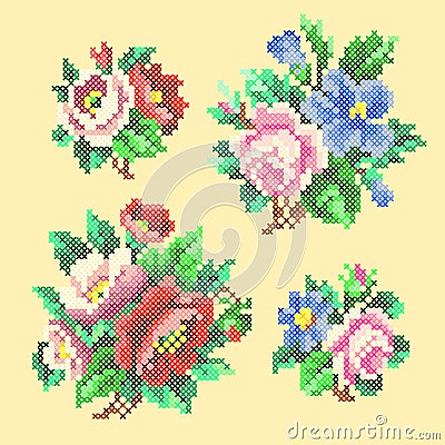 Vector illustration cross stitch floral ornament Vector Illustration